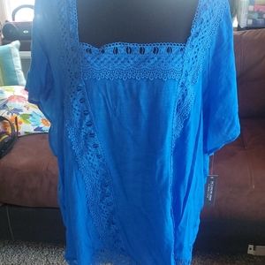 Zac and Rachel  Colbalt blue crochet lace trim top